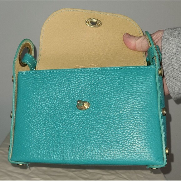 Vera Pelle Green Handbag Bee Clasp Purse Pebbled Leather Made in Italy - Picture 9 of 12